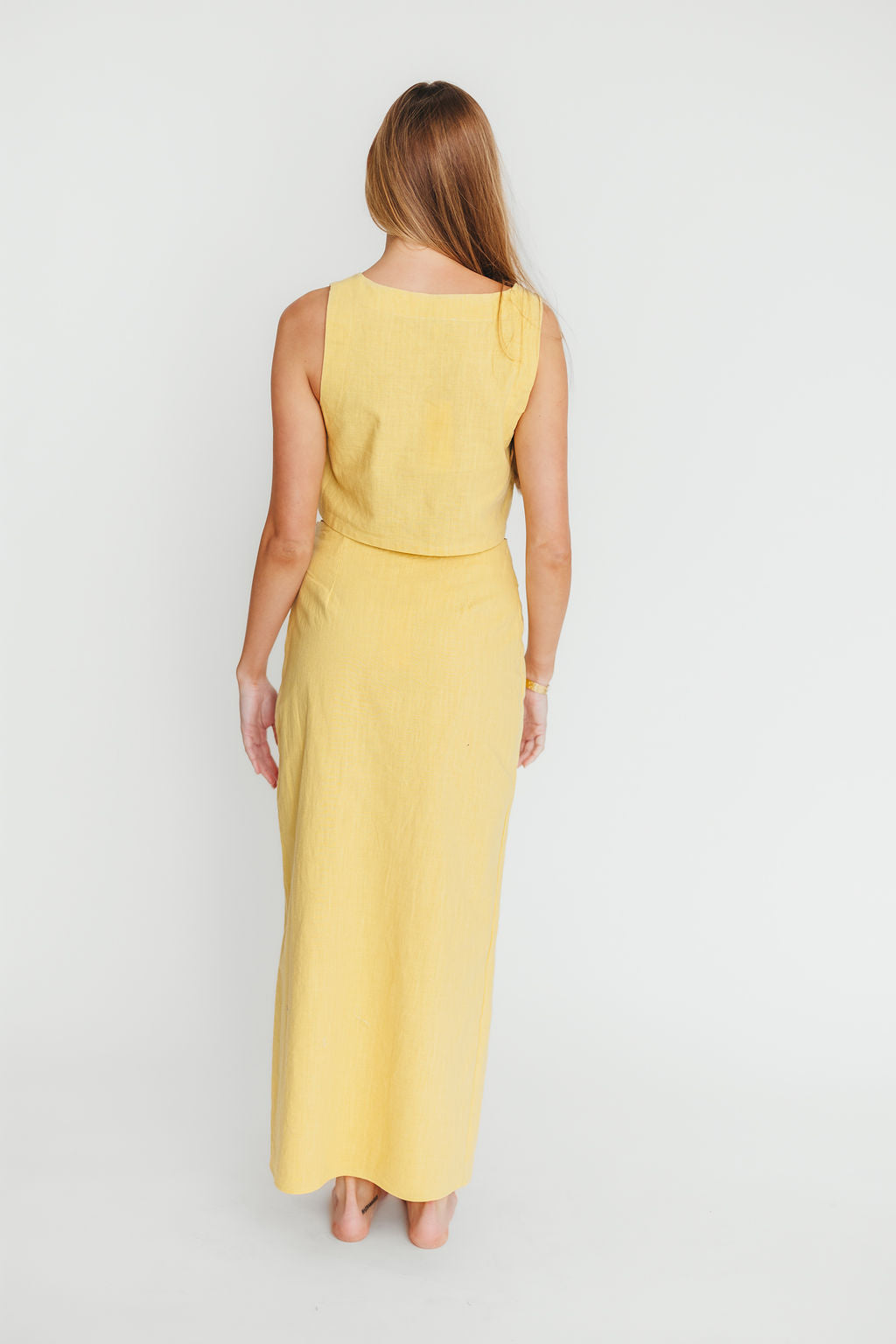 Sierra Linen Crop Top and Skirt Set in Light Yellow