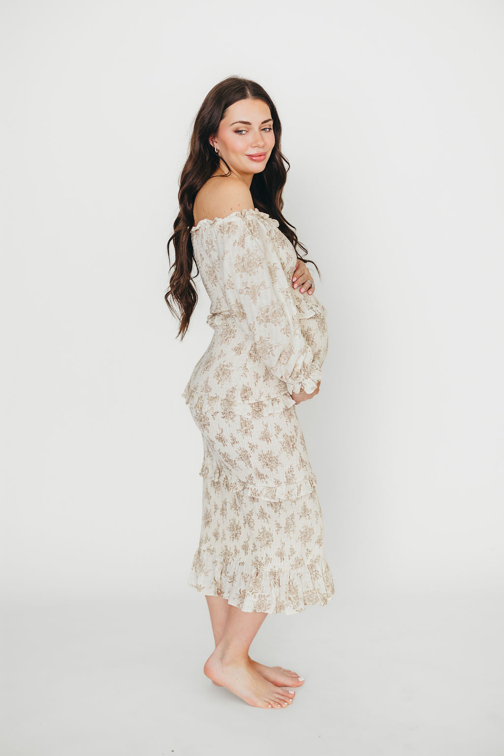 The Chloe Midi Dress in Brown - Bump Friendly