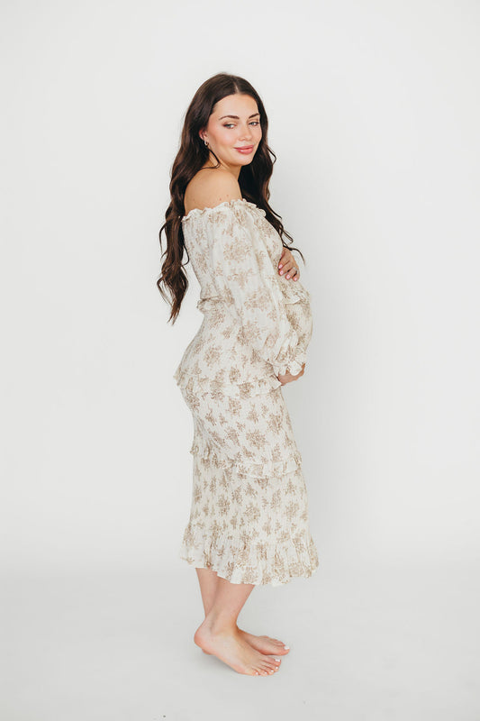 The Chloe Midi Dress in Brown - Bump Friendly
