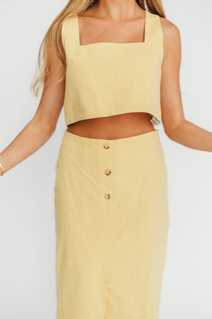 Sierra Linen Crop Top and Skirt Set in Light Yellow