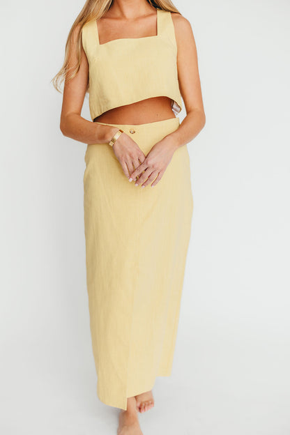 Sierra Linen Crop Top and Skirt Set in Light Yellow