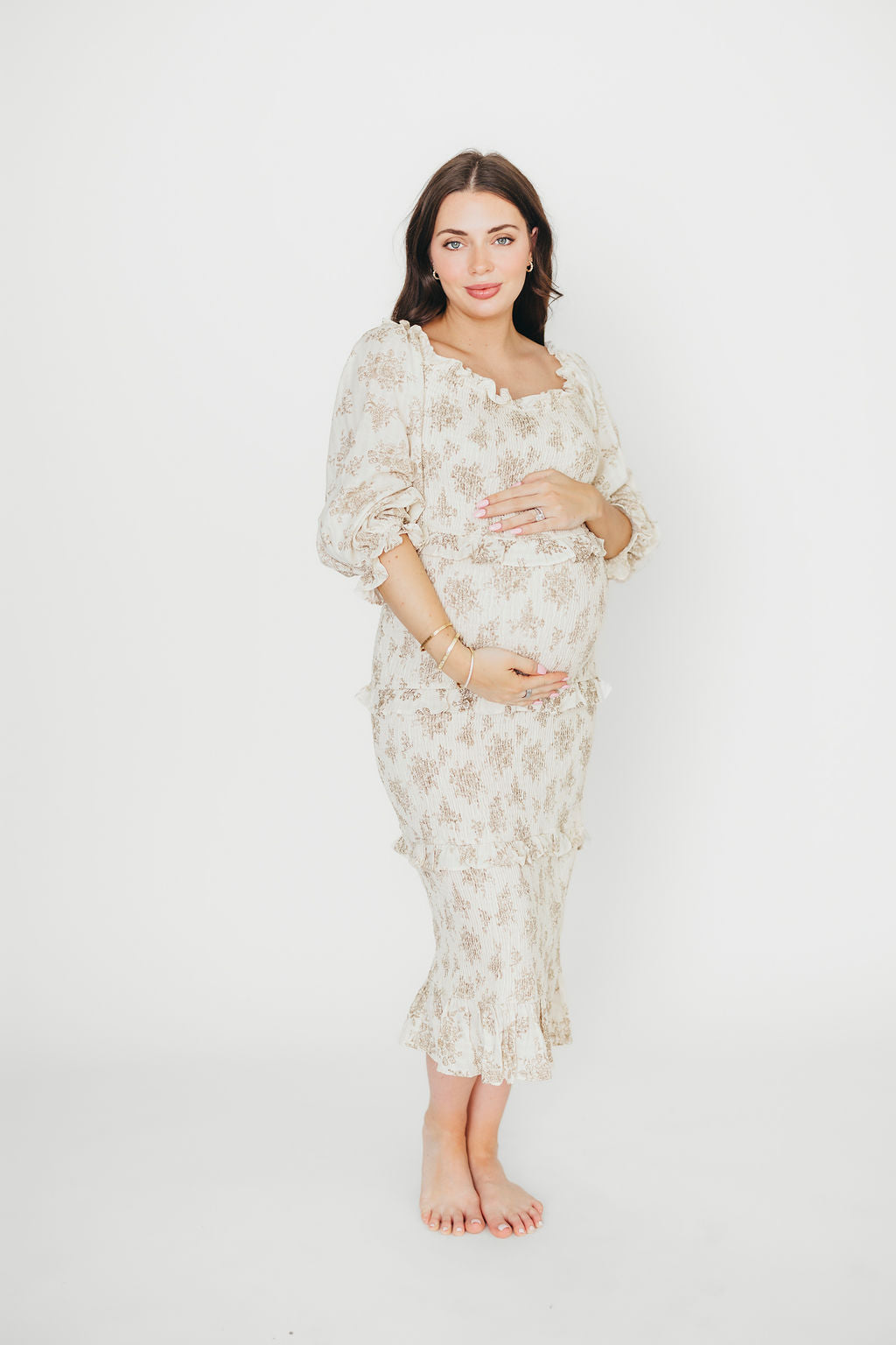 The Chloe Midi Dress in Brown - Bump Friendly