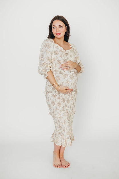 The Chloe Midi Dress in Brown - Bump Friendly