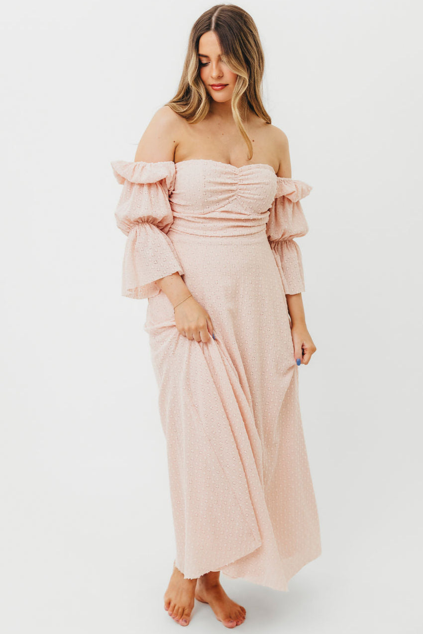Corrine Tiered Sleeve Maxi Dress with Pockets in Ballerina Pink - Bump Friendly