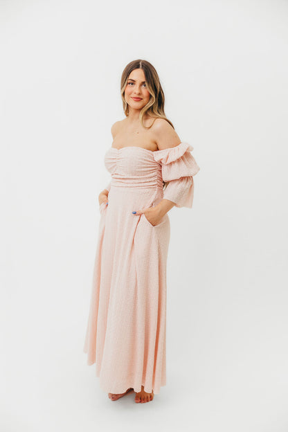 Corrine Tiered Sleeve Maxi Dress with Pockets in Ballerina Pink - Bump Friendly