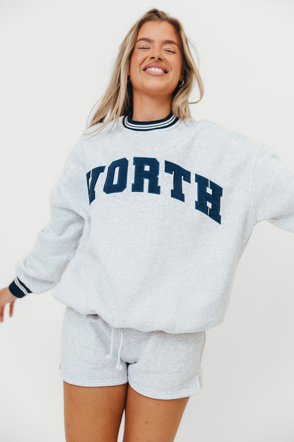 WORTH Preppy Embroider Crew Sweatshirt in Pearl Grey