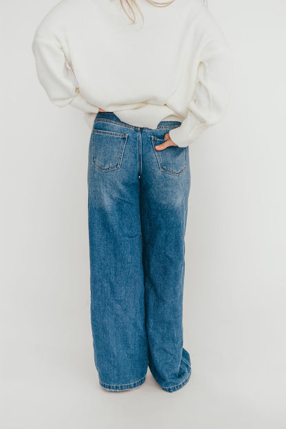 Jade Drawstring Wide Leg Jean in Baltic