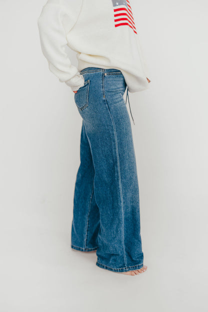 Jade Drawstring Wide Leg Jean in Baltic