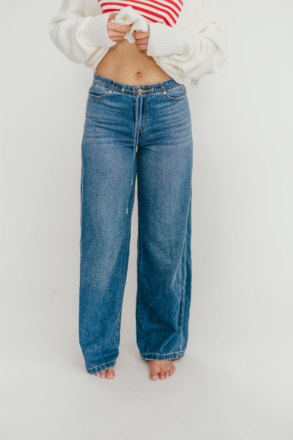 Jade Drawstring Wide Leg Jean in Baltic
