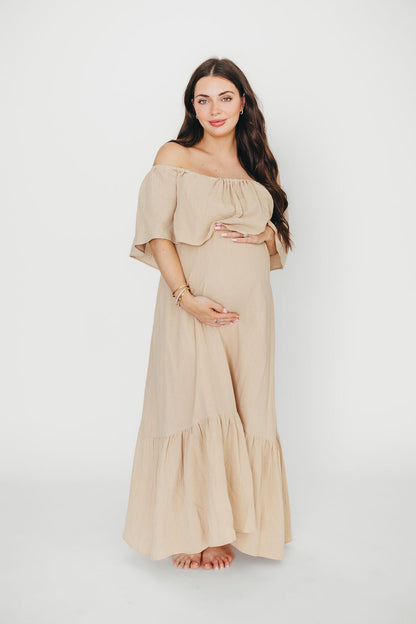 Josie 100% Cotton Maxi Dress in Beige - Bump & Nursing Friendly