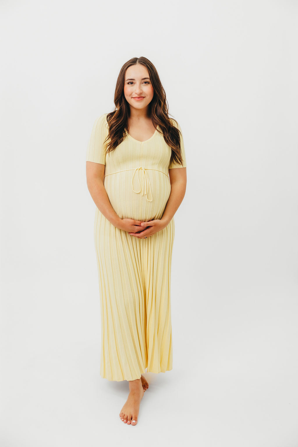 Oakley Ribbed Maxi Dress in Light Yellow - Bump Friendly