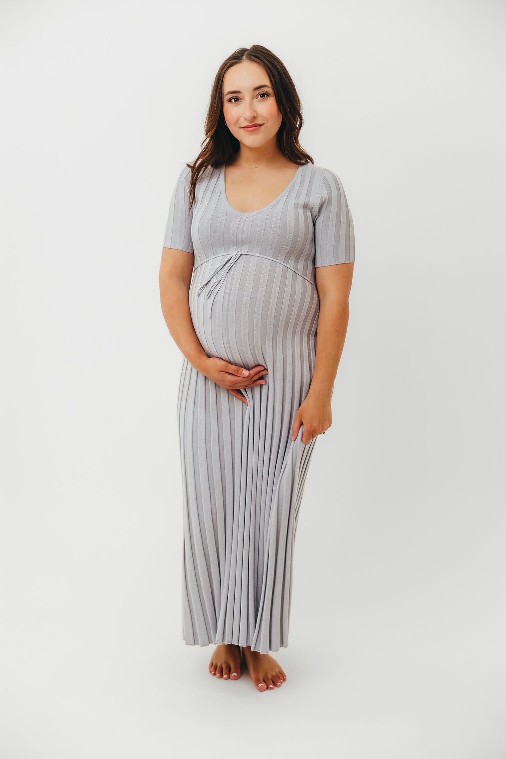 Oakley Ribbed Maxi Dress in Light Blue - Bump Friendly