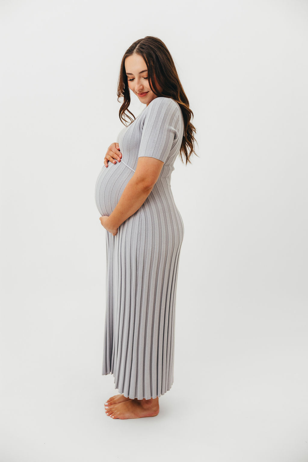 Oakley Ribbed Maxi Dress in Light Blue - Bump Friendly