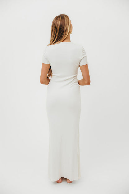 The Charlie Ribbed Maxi Dress in White - Bump Friendly