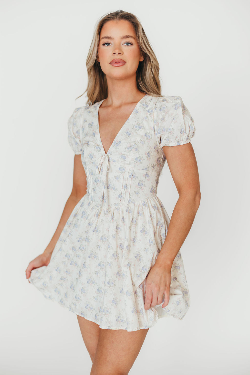 Veronica Mini Dress in Cream/Lilac Floral