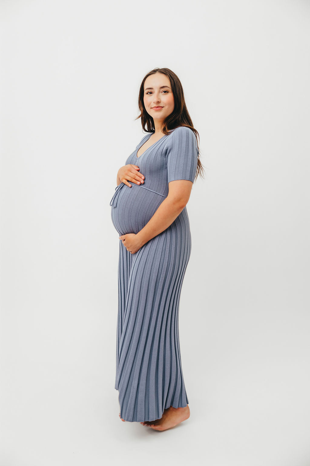 Oakley Ribbed Maxi Dress in Dusty Blue - Bump Friendly
