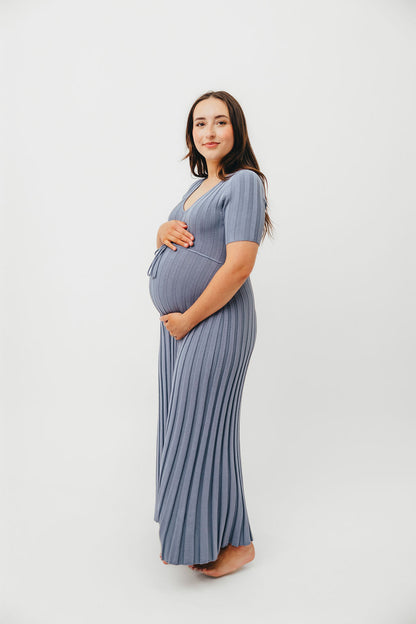 Oakley Ribbed Maxi Dress in Dusty Blue - Bump Friendly