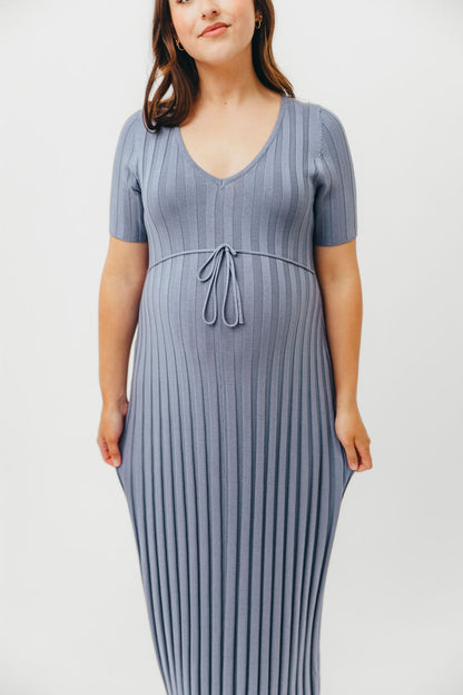 Oakley Ribbed Maxi Dress in Dusty Blue - Bump Friendly