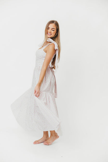 Garcelle Floral Tiered Midi Dress in Pink