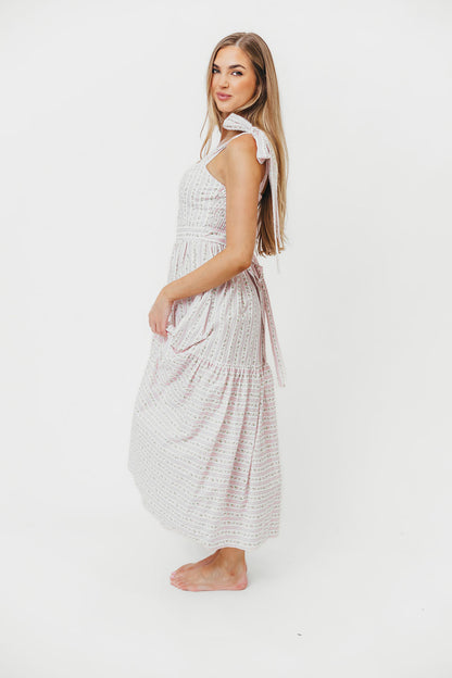 Garcelle Floral Tiered Midi Dress in Pink