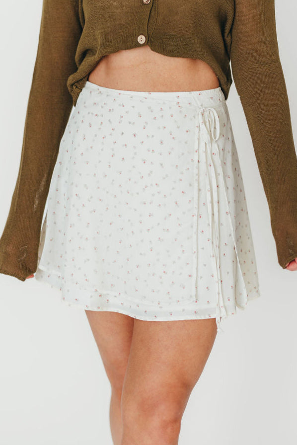 Flora Mini Wrap Skirt in Cream
