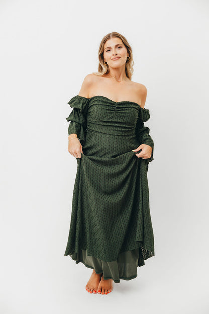 Corrine Tiered Sleeve Maxi Dress with Pockets in Hunter Green - Bump Friendly