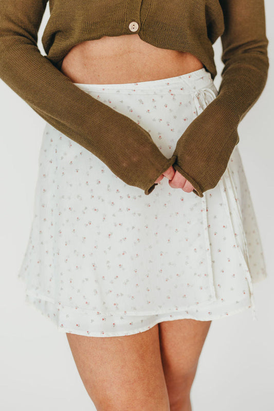 Flora Mini Wrap Skirt in Cream