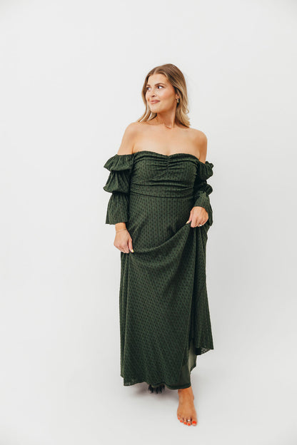 Corrine Tiered Sleeve Maxi Dress with Pockets in Hunter Green - Bump Friendly