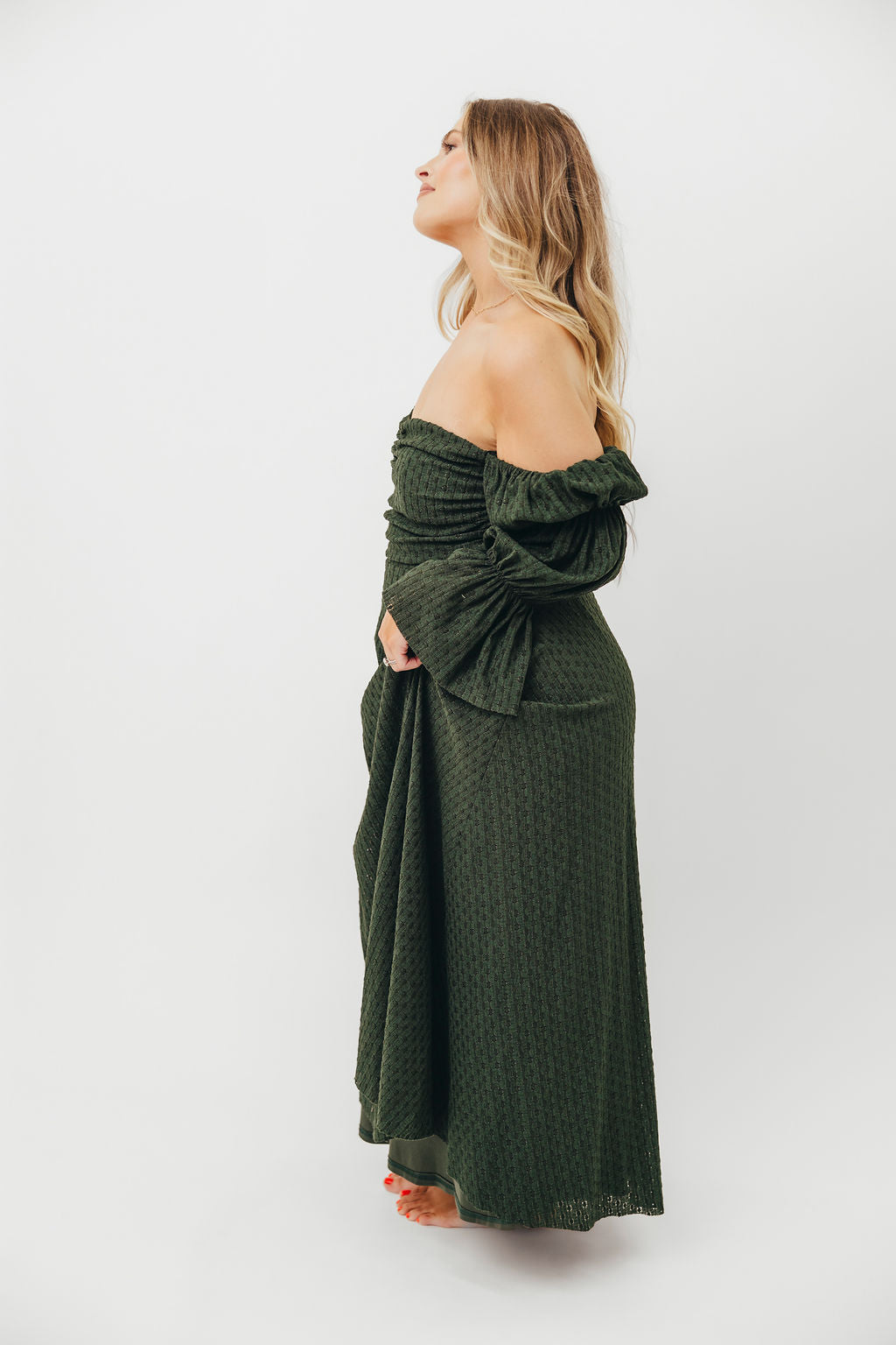 Corrine Tiered Sleeve Maxi Dress with Pockets in Hunter Green - Bump Friendly