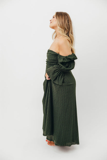 Corrine Tiered Sleeve Maxi Dress with Pockets in Hunter Green - Bump Friendly