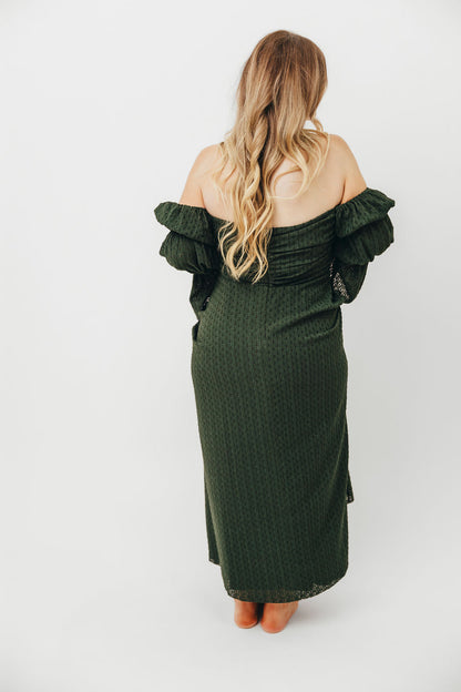 Corrine Tiered Sleeve Maxi Dress with Pockets in Hunter Green - Bump Friendly
