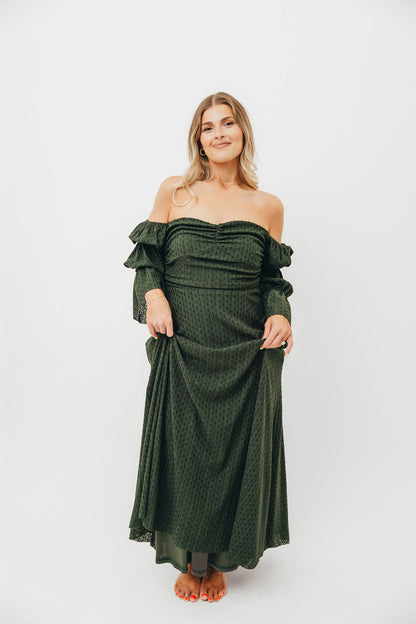 Corrine Tiered Sleeve Maxi Dress with Pockets in Hunter Green - Bump Friendly