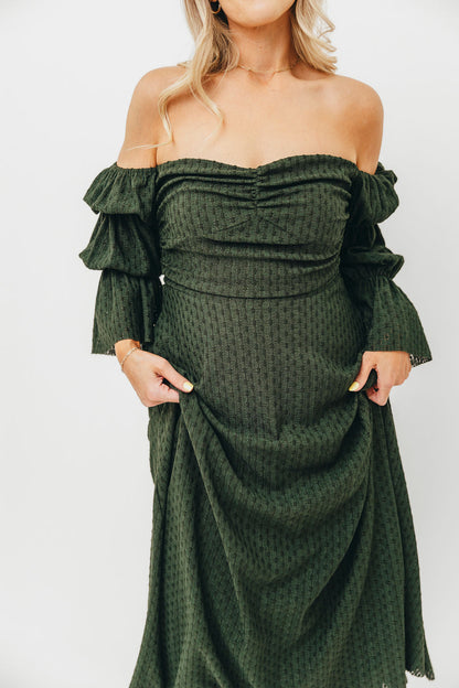 Corrine Tiered Sleeve Maxi Dress with Pockets in Hunter Green - Bump Friendly