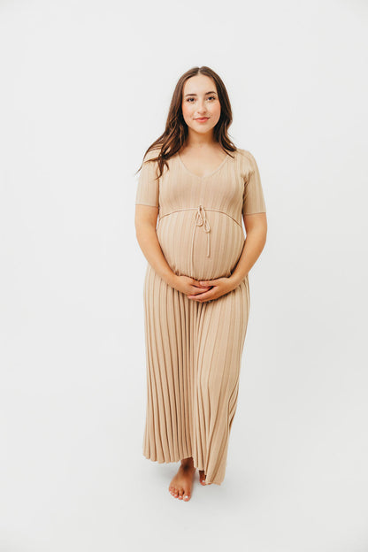 Oakley Ribbed Maxi Dress in Taupe - Bump Friendly