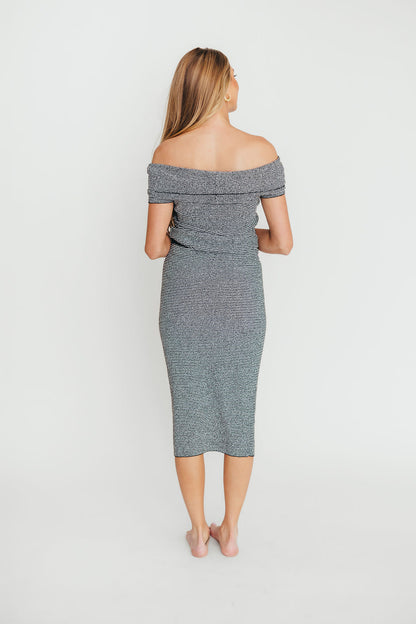 Kaia Off-Shoulder Top and Skirt Set in Black/White Stripe