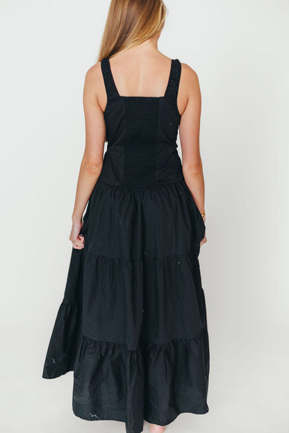Sutton Corset Button Down Tiered Maxi Dress in Black