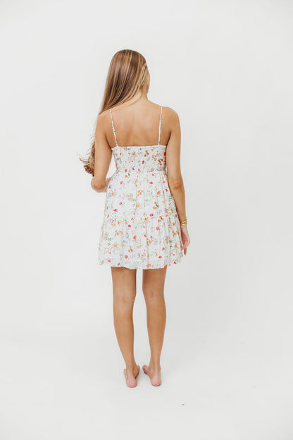 Taya Corset Tiered Mini Dress in Poppy Rose