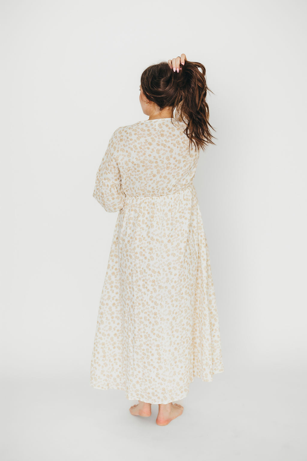 Hunter 100% Cotton Gauze Midi Dress in Natural/Fawn Floral - Bump Friendly
