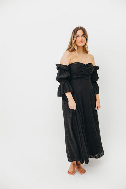 Corrine Tiered Sleeve Maxi Dress with Pockets in Black - Bump Friendly