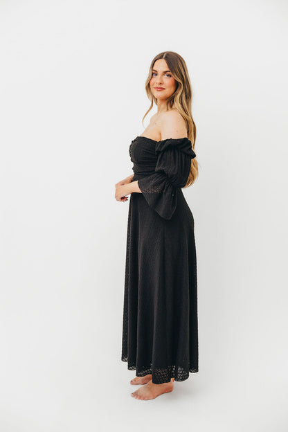 Corrine Tiered Sleeve Maxi Dress with Pockets in Black - Bump Friendly