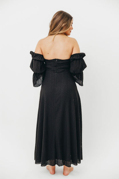 Corrine Tiered Sleeve Maxi Dress with Pockets in Black - Bump Friendly