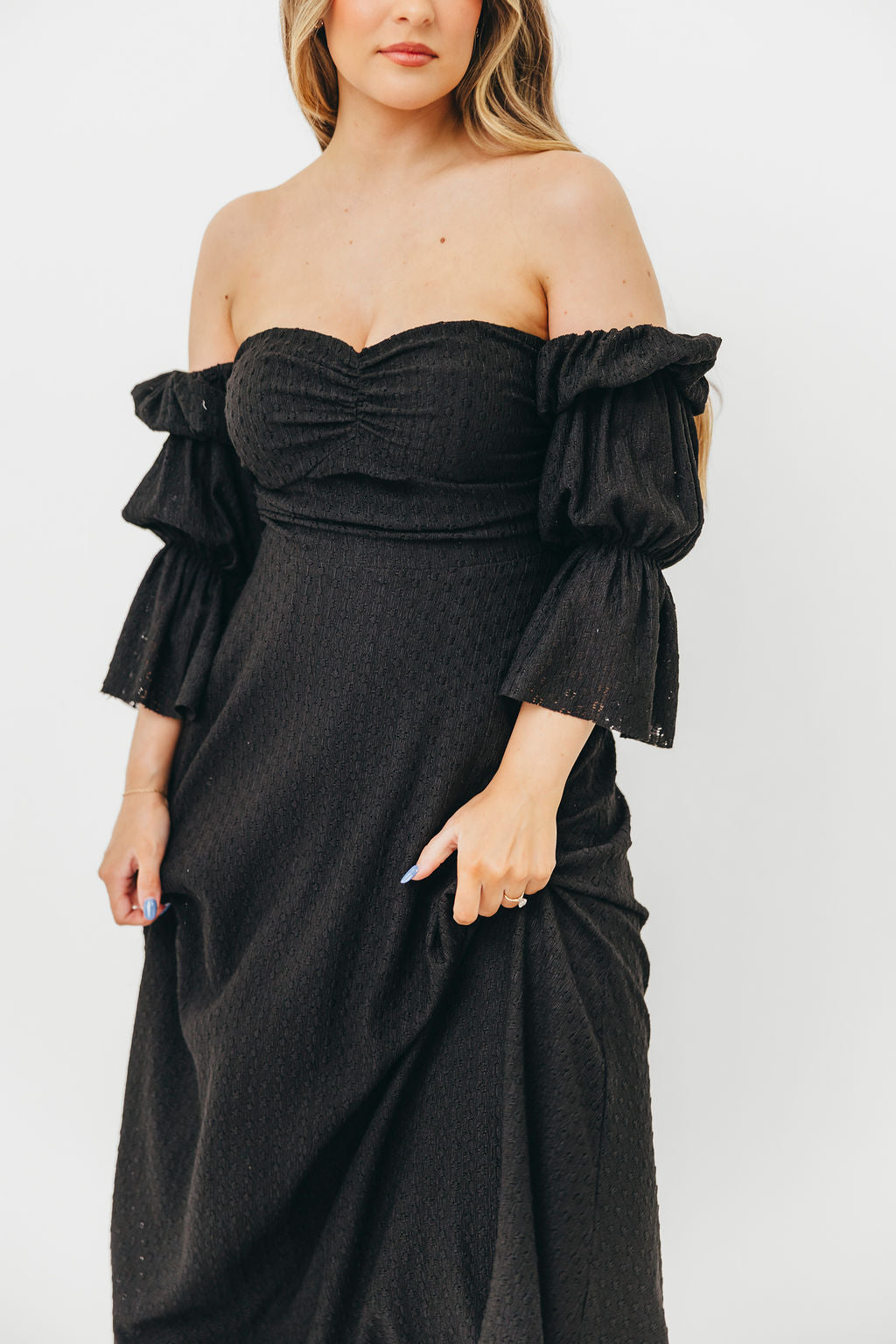 Corrine Tiered Sleeve Maxi Dress with Pockets in Black - Bump Friendly