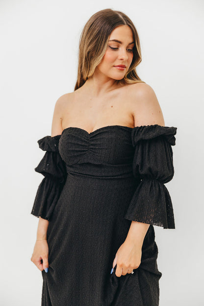Corrine Tiered Sleeve Maxi Dress with Pockets in Black - Bump Friendly