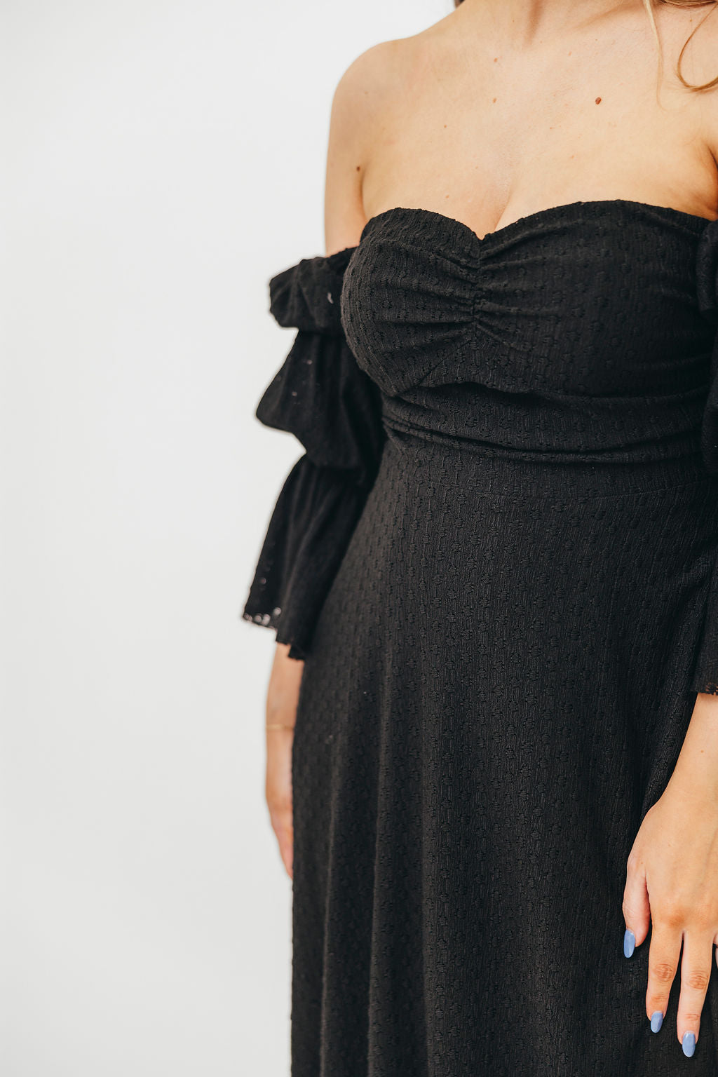 Corrine Tiered Sleeve Maxi Dress with Pockets in Black - Bump Friendly