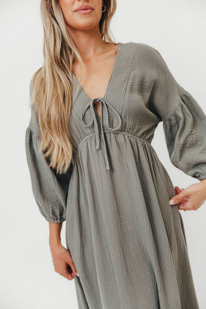 Hunter 100% Cotton Gauze Midi Dress in Dry Sage