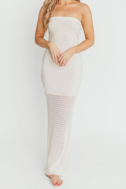 Arya Crochet Bottom Midi Dress in Cream