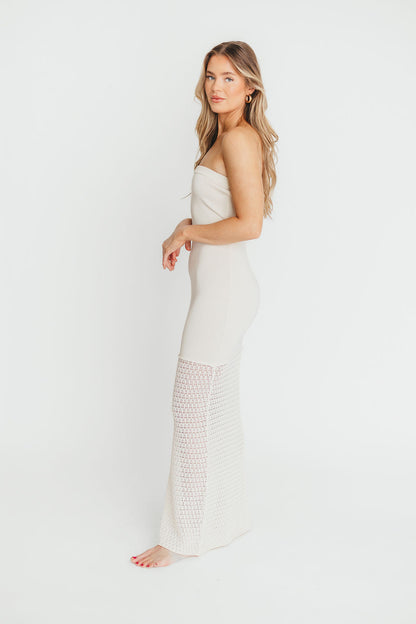 Arya Crochet Bottom Midi Dress in Cream