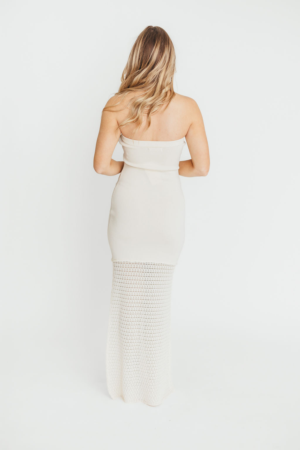 Arya Crochet Bottom Midi Dress in Cream