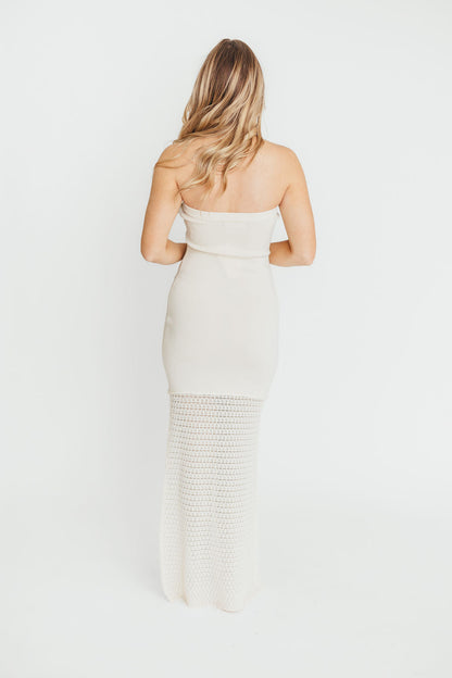 Arya Crochet Bottom Midi Dress in Cream