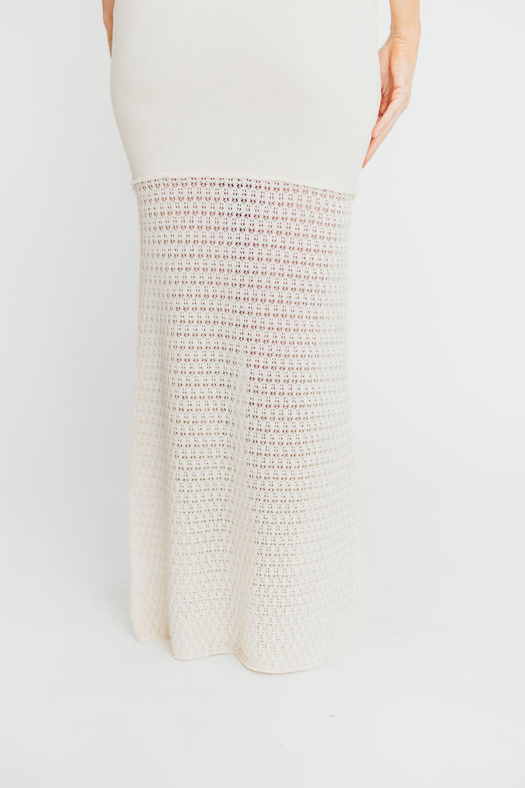 Arya Crochet Bottom Midi Dress in Cream
